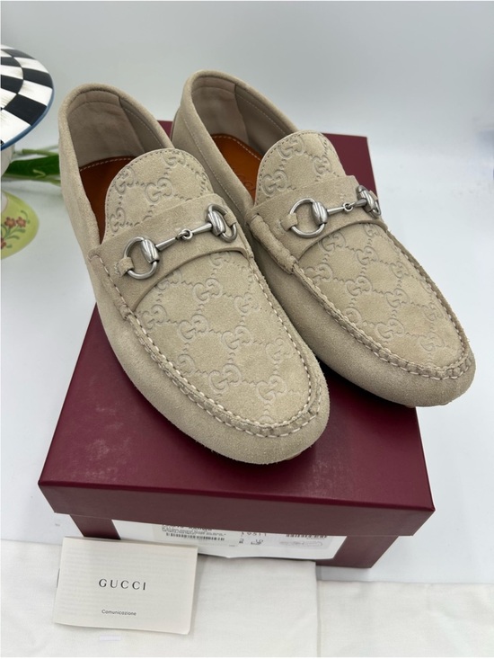 Other - SOLD !!!!!! Men’s Gucci GG embossed oatmeal suede loafers size 10 fits 10.5 US